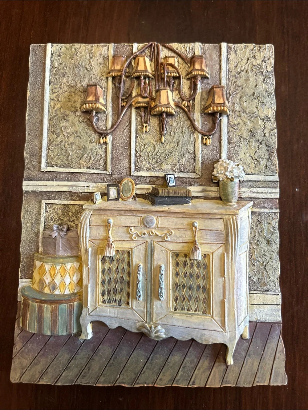 Handcrafted 3D Wall Plaque Set in Cream and Gold -